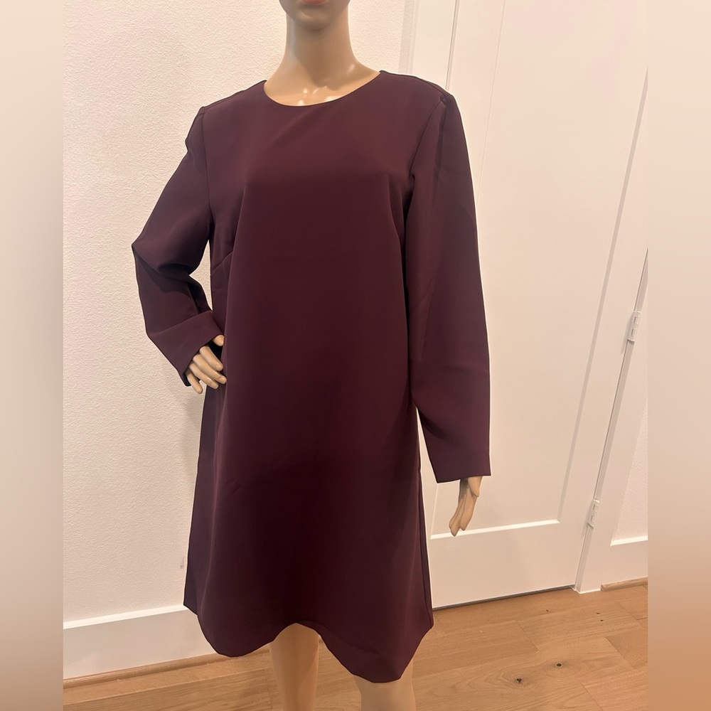 Ann Taylor Deep Burgundy Long Sleeve Midi Dress